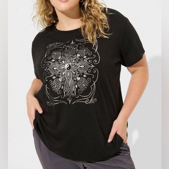 Women’s torrid 1 Black Silver Yin Yang Performance Cotton Active Tee 14 16 1X - Picture 1 of 14